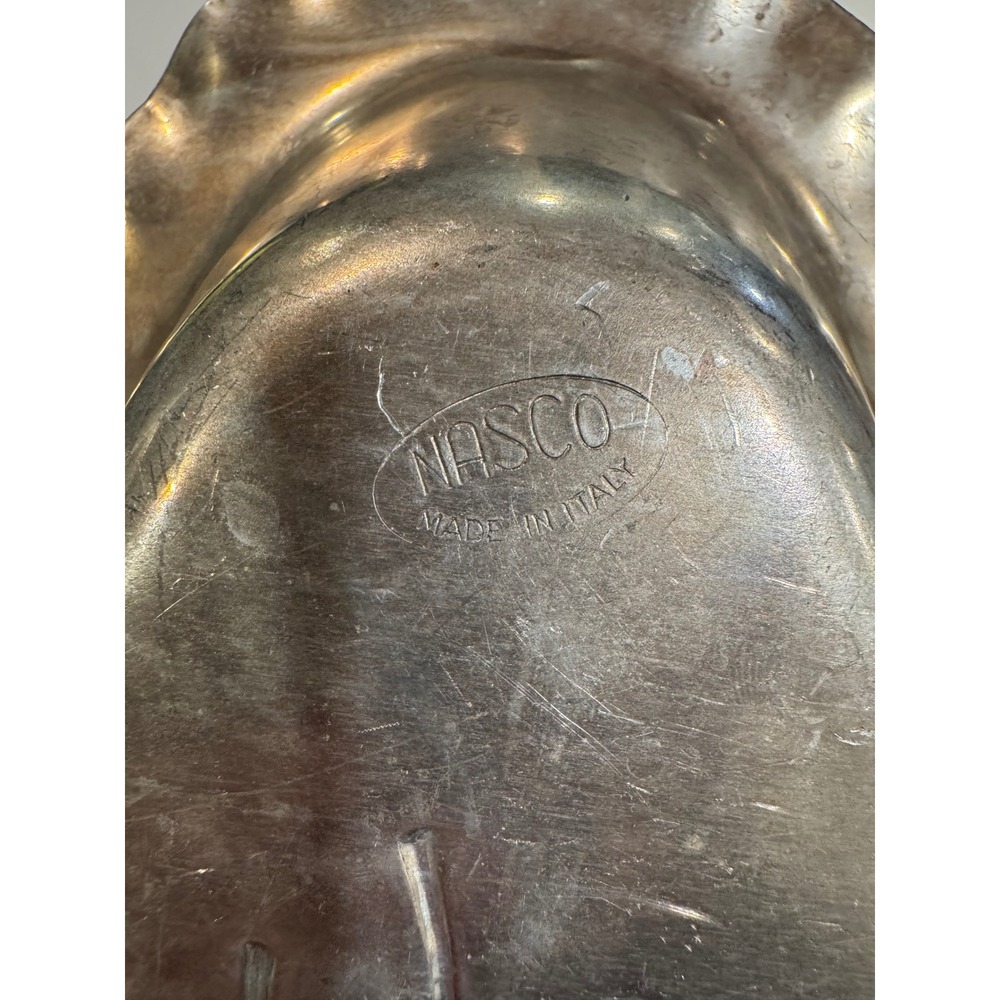Nasco Italian Pewter Oval Scalloped Edge Trinket Dish Floral Embossed Vintage - Picture 4 of 7